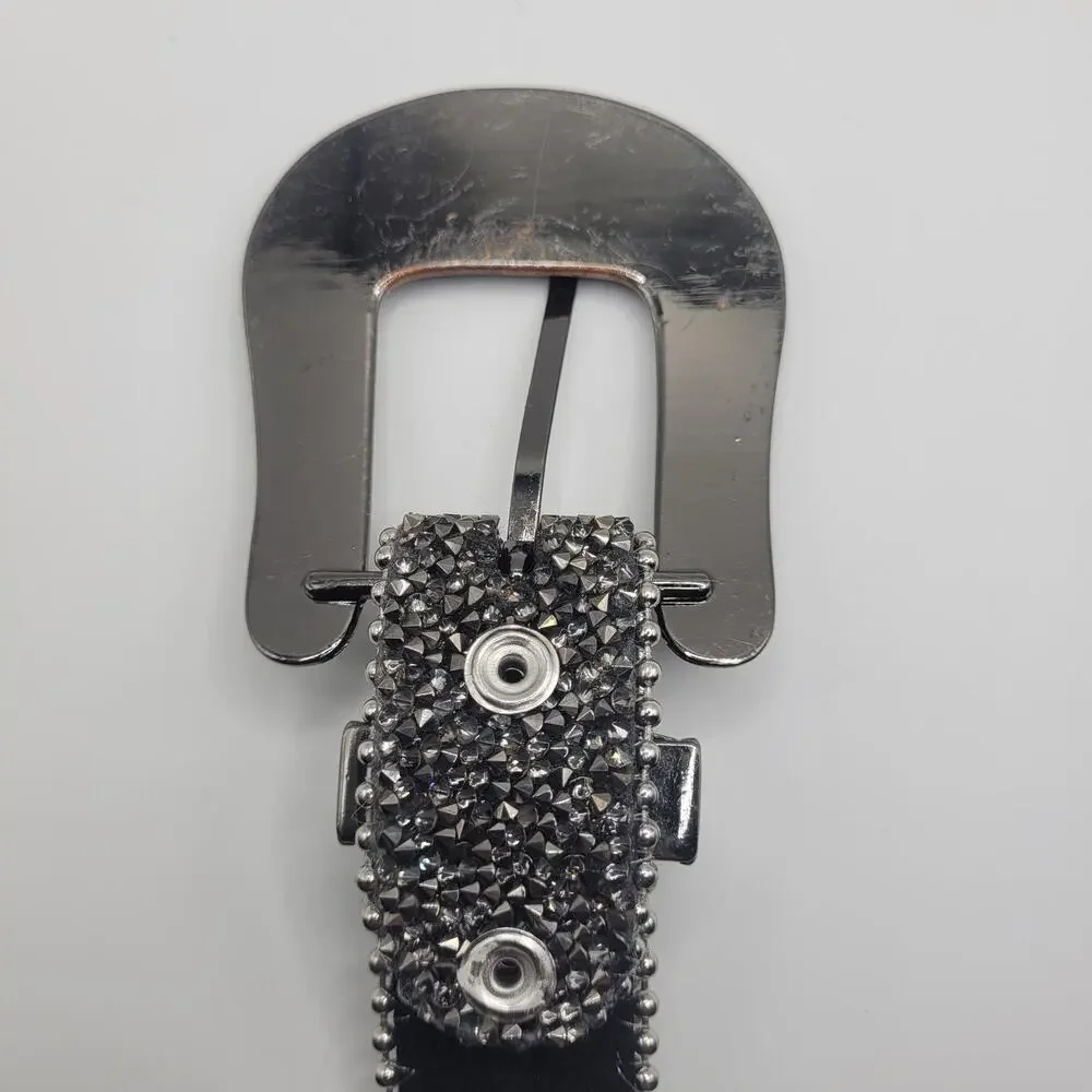Silver Rhinestone Western Belt Large XL Leather Bling Cowgirl Rodeo Sparkly
